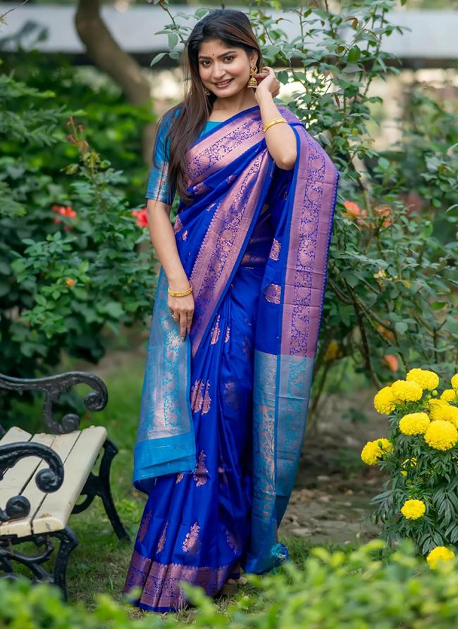 Katan Silk Blue Festival Wear Weaving Saree